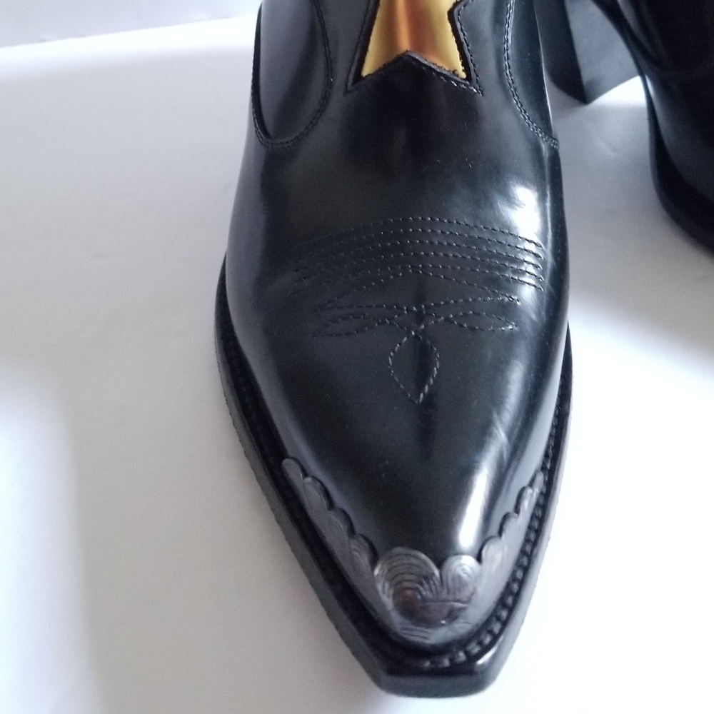 Golden Goose Black Leather Pointed Toe Golden Star Cowboy Boots Size 37 - Picture 5 of 7